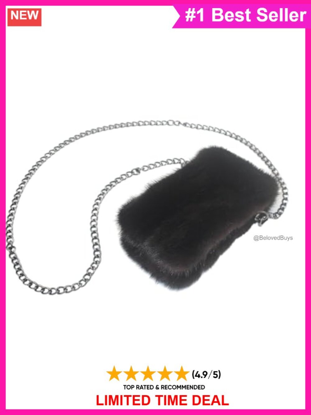 Danish Mink Fur Handbag Genuine Sheepskin Lining Satchel Wristlet